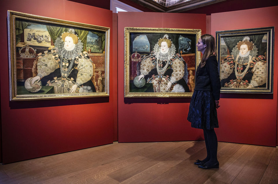 First time three portraits of Elizabeth I photographed on display together